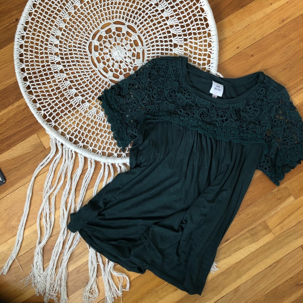Knox Rose Emerald Green Lace Tee